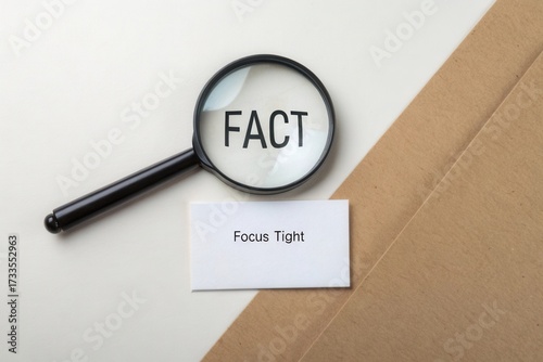 Magnifying glass focusing on the word Fact for a closer look