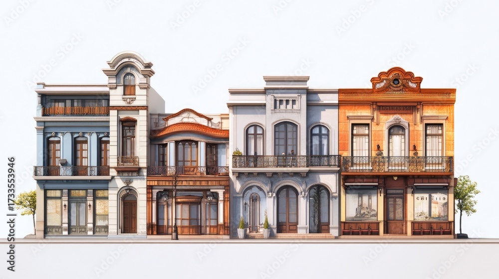 Fototapeta premium Architectural Gems: A Row of Elegant Old Town Buildings