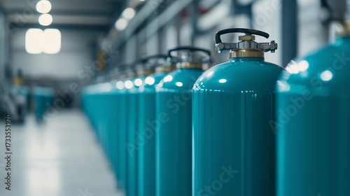 Polished Teal Gas Cylinders in an Industrial Setting, Generative AI