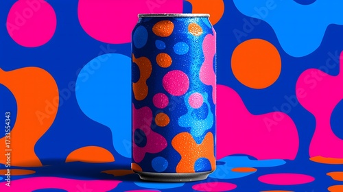 Single Soda Can with Abstract Multi-Color Pattern