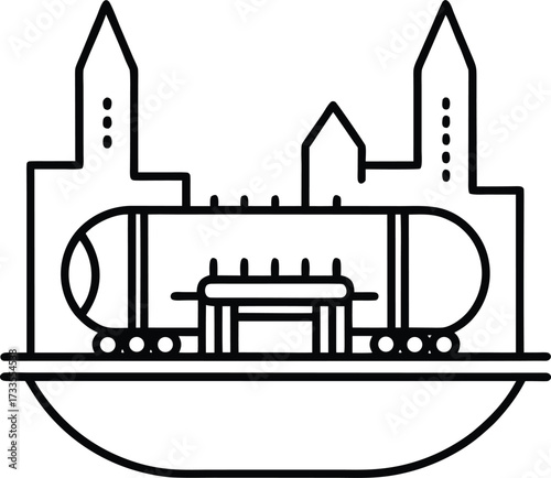 one line futuristic hyperloop city station aerial illustration on transparent background