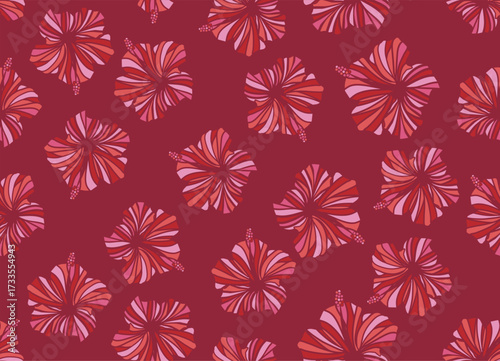 Seamless hibiscus illustration pattern, Botanical pattern, light blue, background image of southern country and hawaii and tropical image | apparel, textile