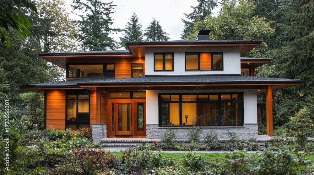 Naklejka premium Modern House Design in Wooded Area