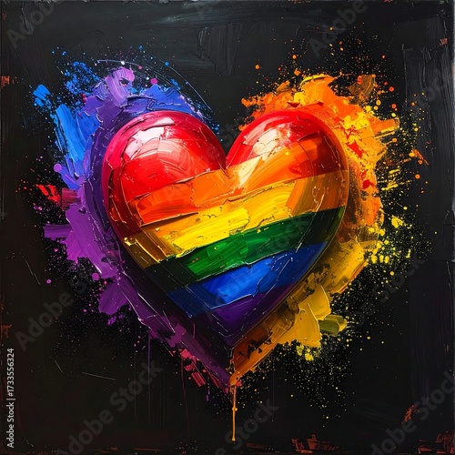 Rainbow heart on dark canvas
