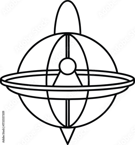 one line futuristic orbital station hub aerial design illustration on transparent background