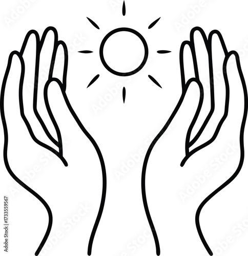reiki energy hands with glowing aura illustration on transparent background
