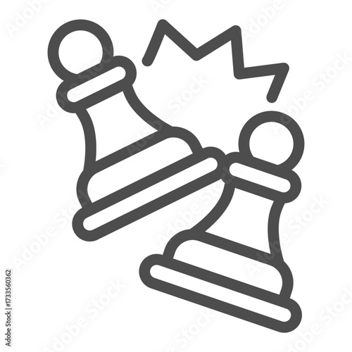 Chess battle line icon, chess game concept. Vector graphics. Battle between two pawns sign on white background, outline style icon for mobile or web design.