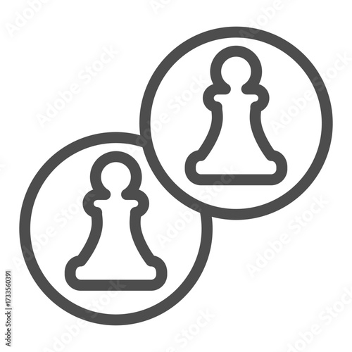 Two coins with pawns line icon, chess game concept. Vector graphics. Chess pawn coins sign on white background, outline style icon for mobile or web design.