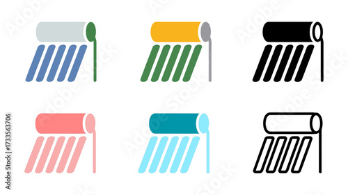 Vector art of set of six solar water heater icons in different colors