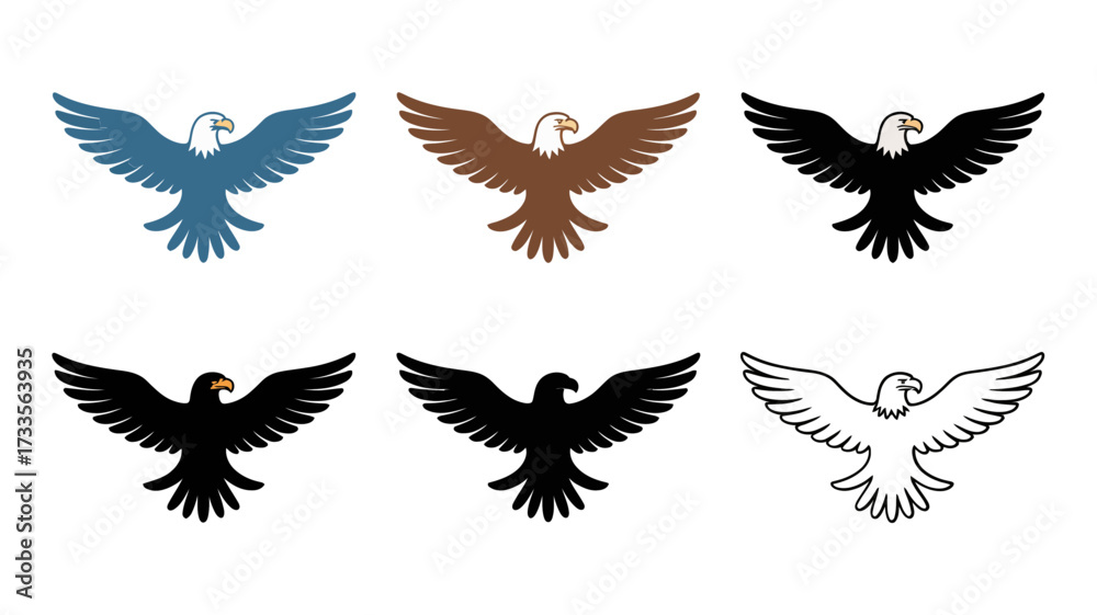 Fototapeta premium Vector art of collection of eagle icons in various colors and styles