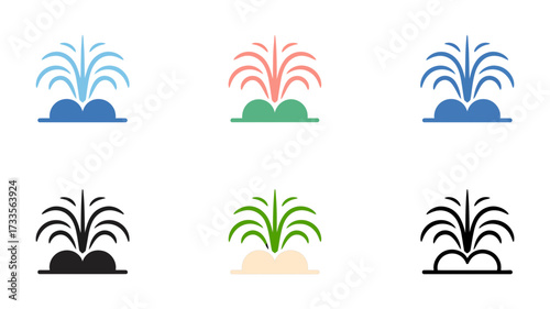Vector art of set of stylized fountain icons in different colors and styles