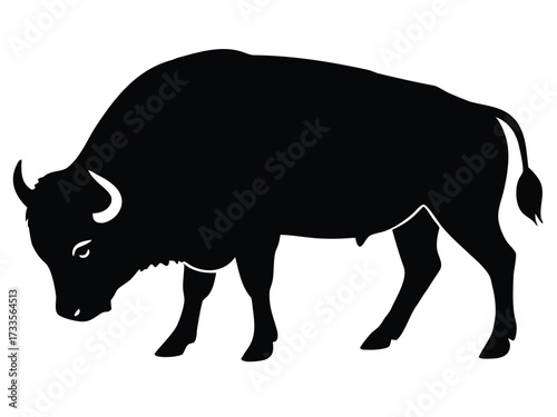 grazing bison silhouette vector icon