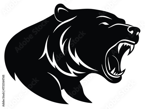 grizzly bear roaring silhouette vector icon