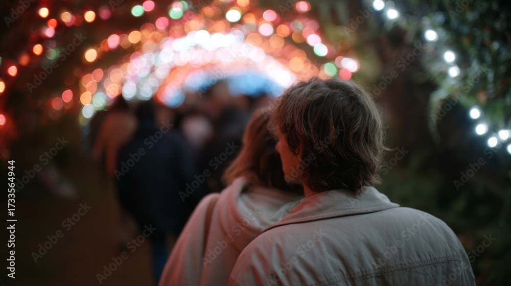 Naklejka premium Whimsical tunnel of enchanting festive lights, a journey through luminescent dreams, perfect for Diwali nights or Midwinter Revels