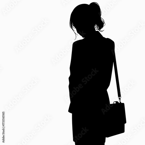 Silhouette of a distressed female employee with bag on white background