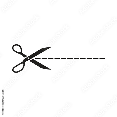 Cut here sign vector with scissors and dashed line template