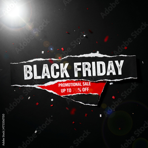 Black Friday Promotional Sale Up to 70 Off - Striking Torn Paper Effect