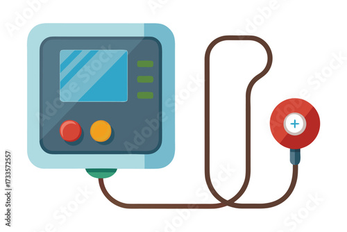 A medical device with a red button and a green button