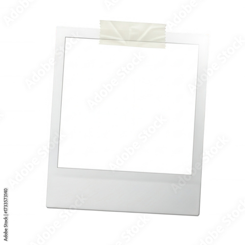 White instant photograph with tape isolated on a transparent background