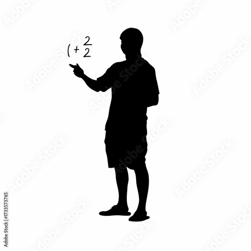 Silhouette of campaign worker explaining math basics isolated on white background