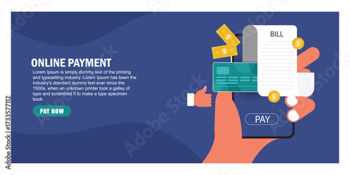 Hand holding phone with payment process on screen landing page concept