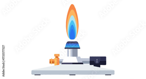 A flat vector illustration of a Teclu burner with adjustable flame, flat vector style, no outlines, isolated on white background