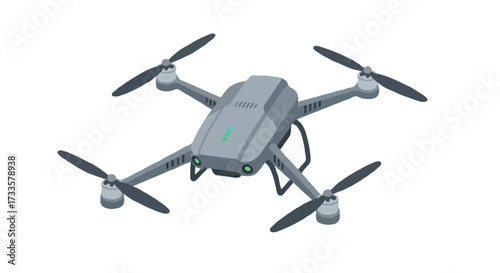 A flat vector illustration of a drone with four propellers, simple flat design, no outlines, isolated on white background