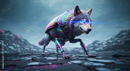 Rainbow Wolf A Mesmerizing Blend of Nature and Futuristic Art