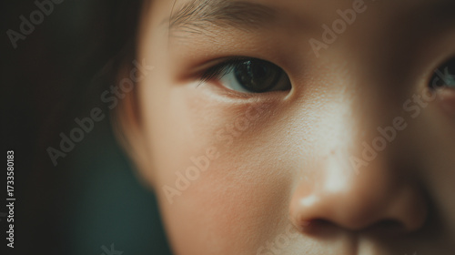 Close-up of a child's expressive eyes in a soft, diffused light highlighting emotion and curiosity