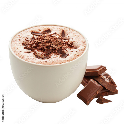 Creamy chocolate beverage with shavings isolated on a transparent background