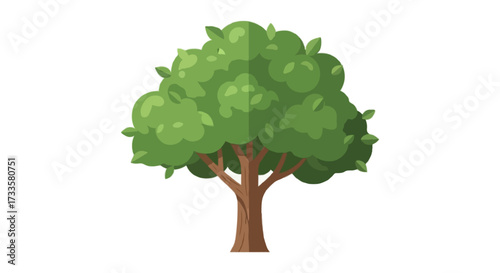 A flat vector illustration of a green tree, clean shapes, flat colors, no outlines, isolated on white background