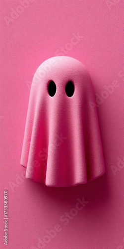 minimalist pink halloween ghost on pink background