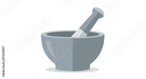 A flat vector illustration of a laboratory mortar and pestle, simple clean flat design, no outlines, isolated on white background