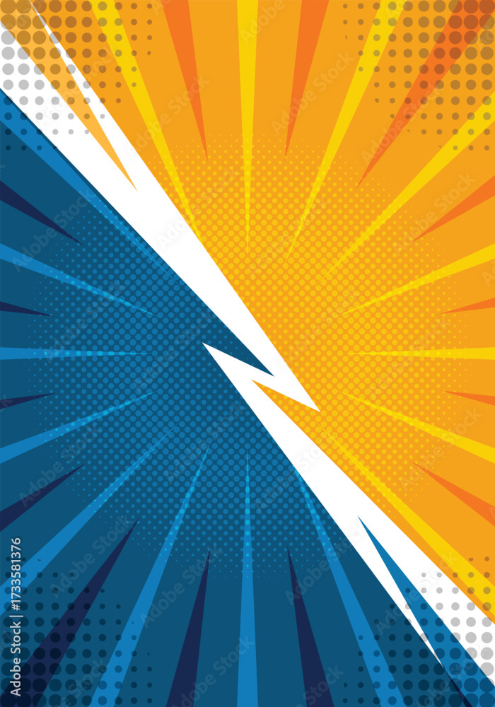 Fototapeta premium Yellow and blue background of fighting comic with speed lines
