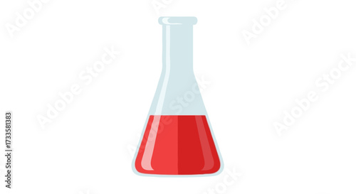 A flat vector illustration of an Erlenmeyer flask with narrow neck and wide base, filled with red liquid, clean flat vector, no outlines, isolated on white background