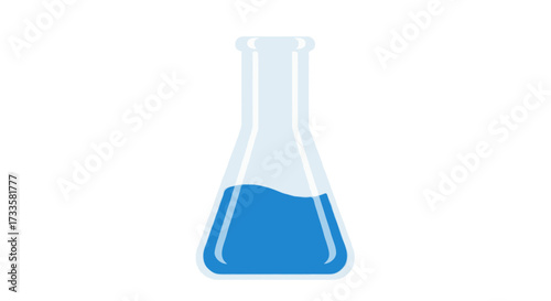 A flat vector illustration of an Erlenmeyer flask with colored liquid inside, minimal flat design, no outlines, isolated on white background