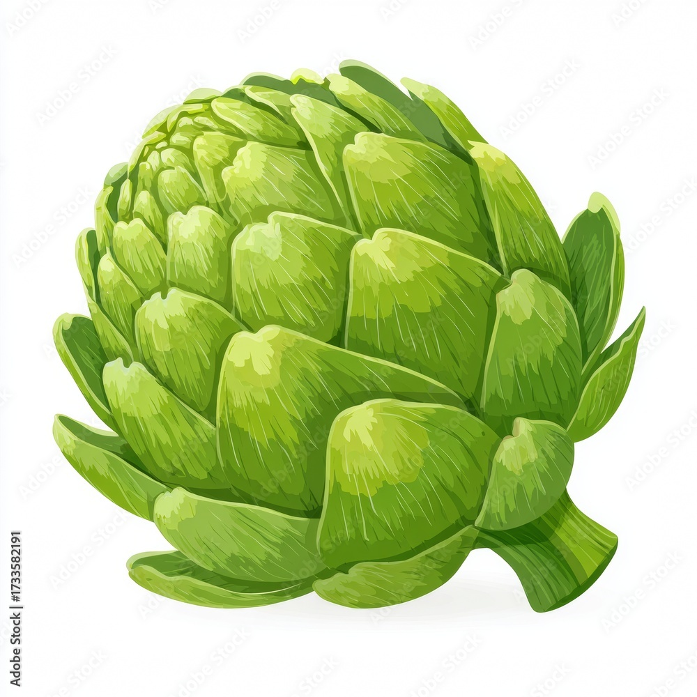 Obraz premium A freshly picked artichoke, showcasing its vibrant green color and intricate, layered leaves