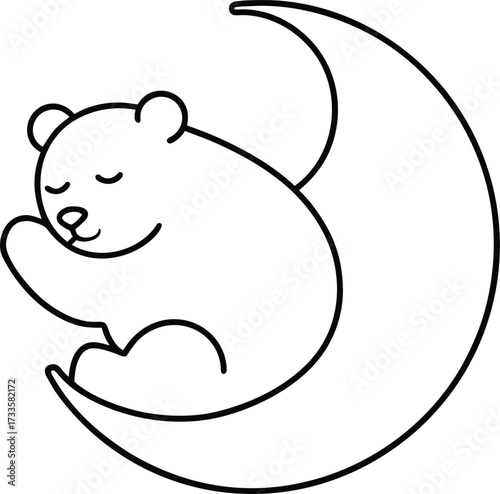 bear cuddling moon sleep therapy illustration on transparent background