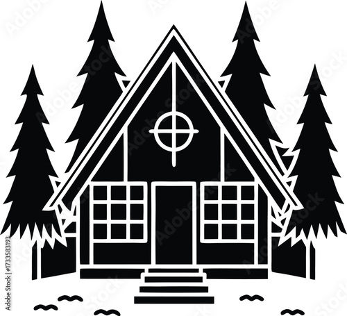 small cabin forest woods illustration on transparent background