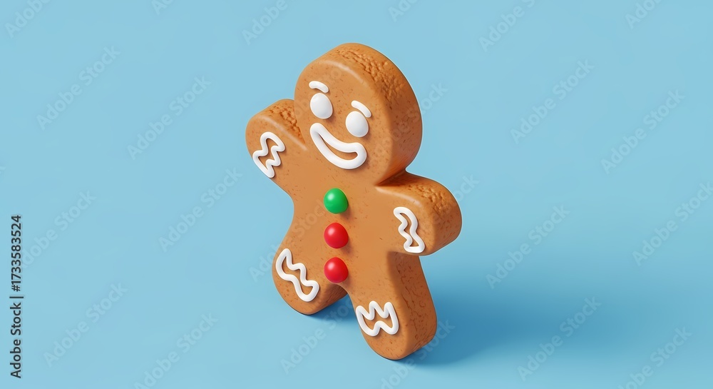 Obraz premium Charming Gingerbread Man Decoration with Colorful Icing on Light Blue Background