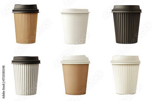 Wallpaper Mural Collection of disposable coffee cups with lids isolated on transparent background. Blank take away coffee cup isolated on white background. Torontodigital.ca