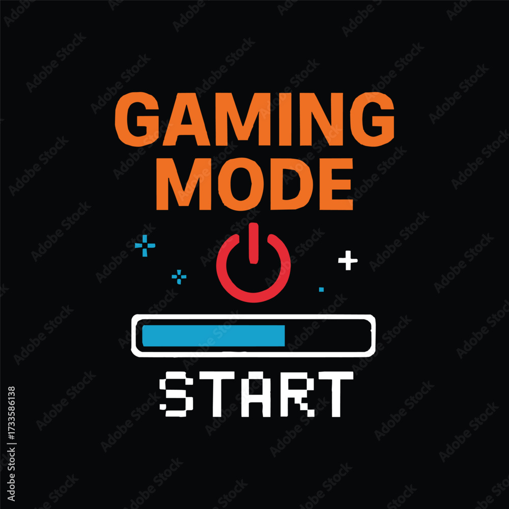 Fototapeta premium Gaming t-shirt design of gaming mode start typography artwork illustration print ready template 