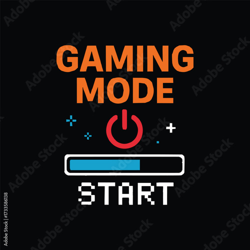 Gaming t-shirt design of gaming mode start typography artwork illustration print ready template 