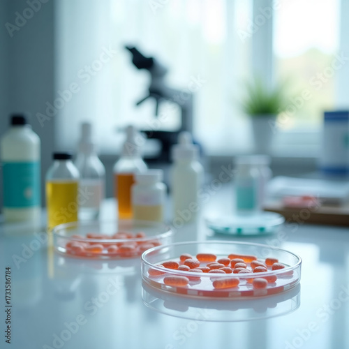 there are medicines and capsules on the table