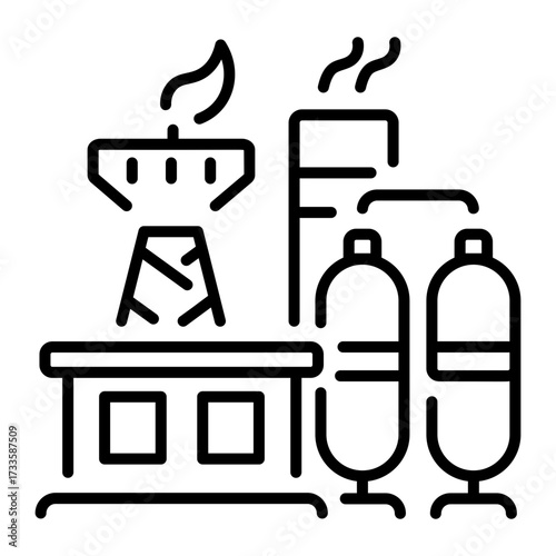 A line style icon showing refining factory