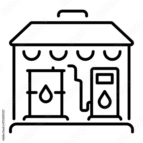 A line style icon showing oil store