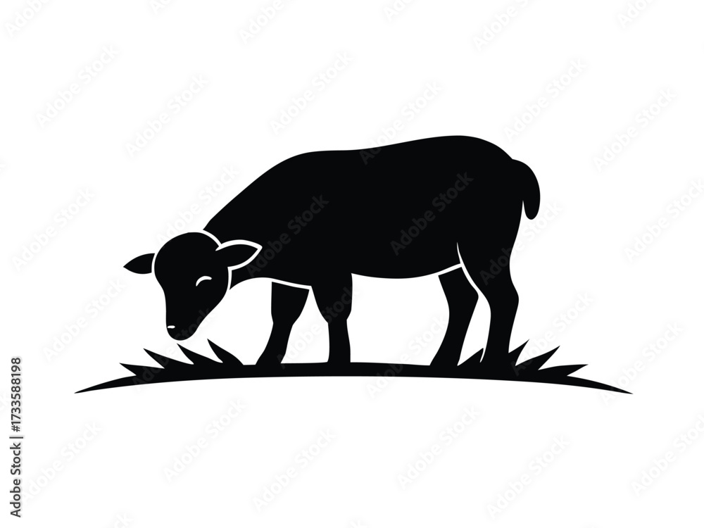 Obraz premium sheep grazing silhouette vector icon