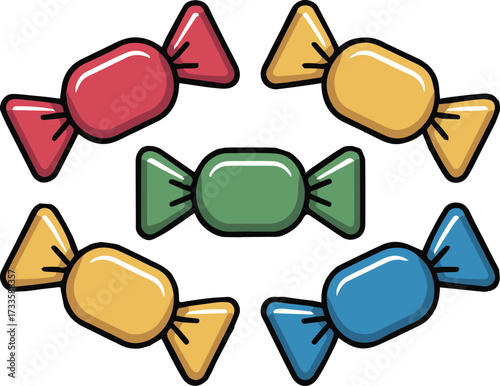 Colorful wrapped candy icon with vibrant colors