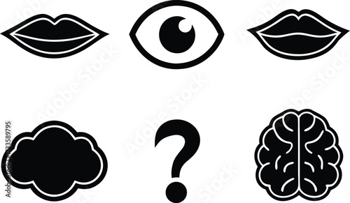 sense, thought, psychology, icon, set, glyph, communication, idea, question, brain, mind, thinking, creativity, problem, solving, human, feeling, emotion