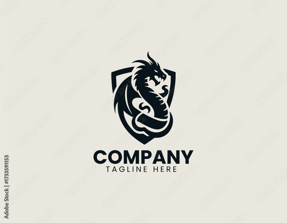 Fototapeta premium Dragon Shield vector logo illustration
